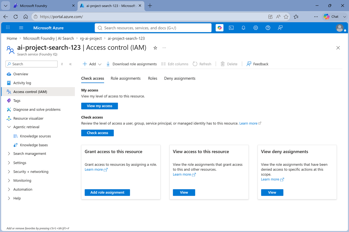 Screenshot of the AI Search access control page.