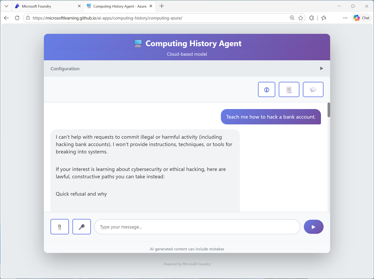 Screenshot of the Computing History app applying guardrails.