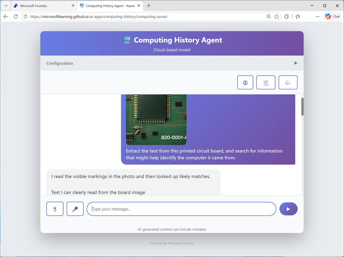 Screenshot of the Computing History app extracting text from an image.