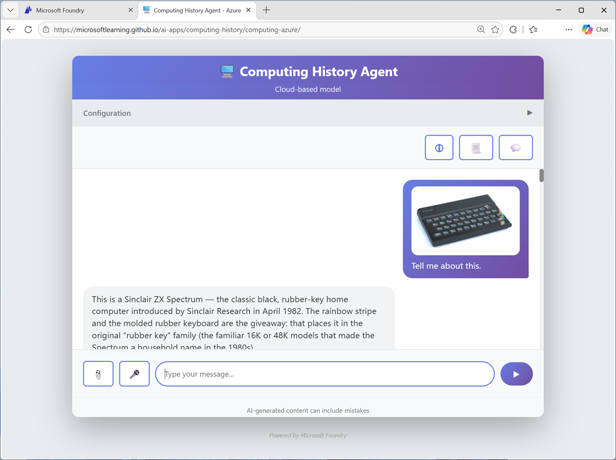 Screenshot of the Computing History app analyzing an image.