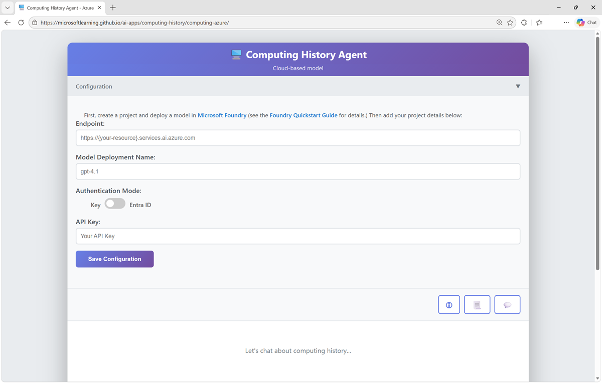 Screenshot of the Computing History app confguration panel.
