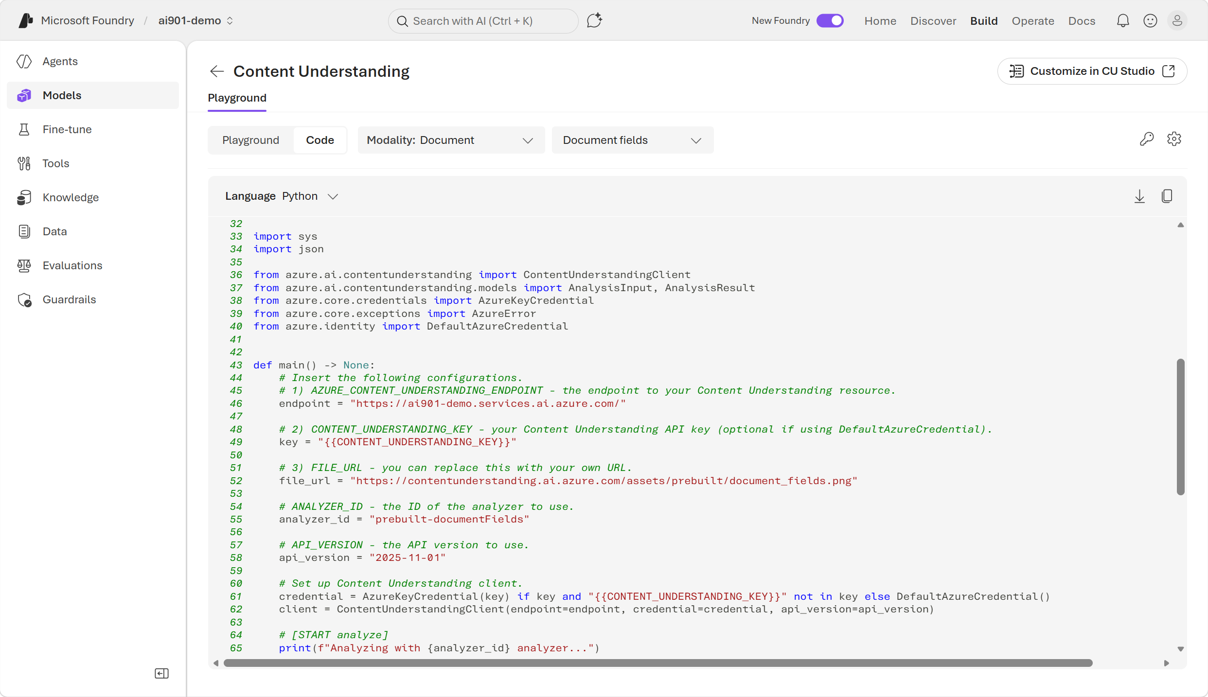 Screenshot of the sample code provided in the Foundry playground.