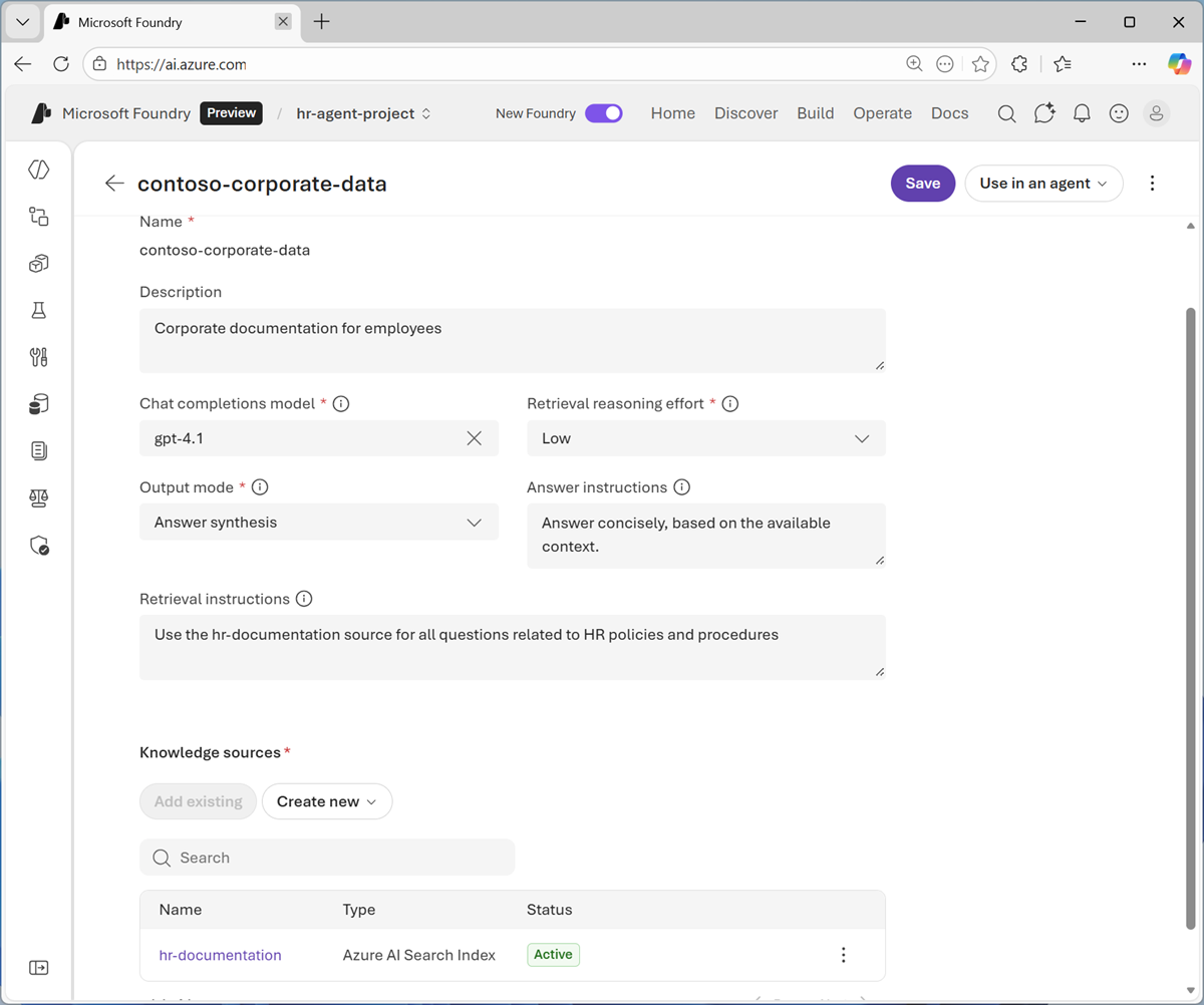 Screenshot of the create knowledge base page.