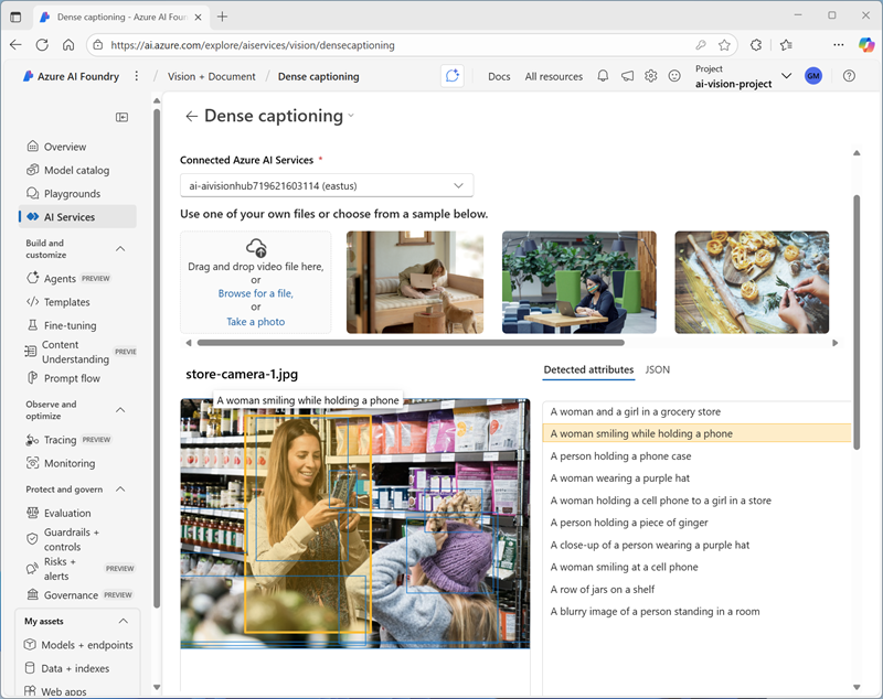 Screenshot of dense captining results.