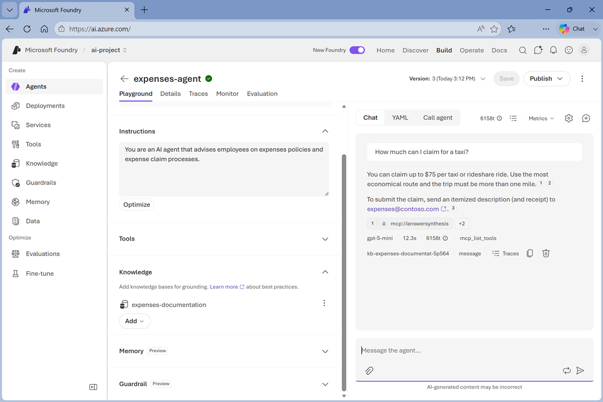 Screenshot of the agent response.