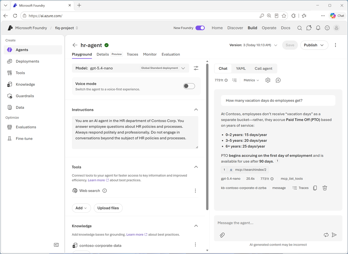 Screenshot of the agent response.