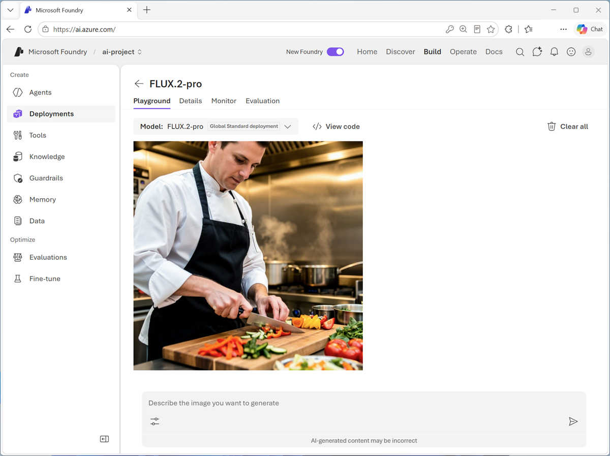 Screenshot of the image playground with a generated image.