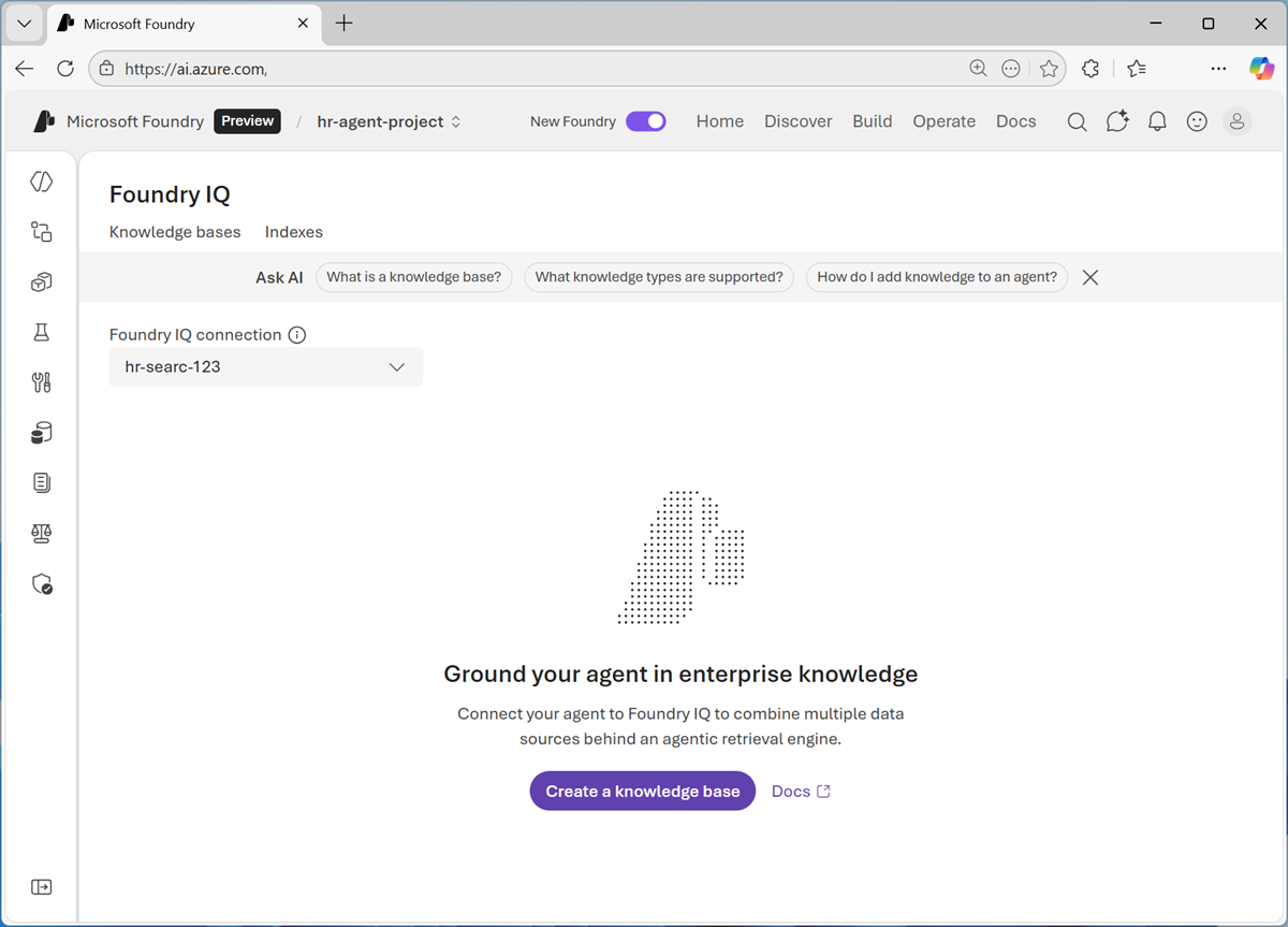 Screenshot of the knowledge bases page.