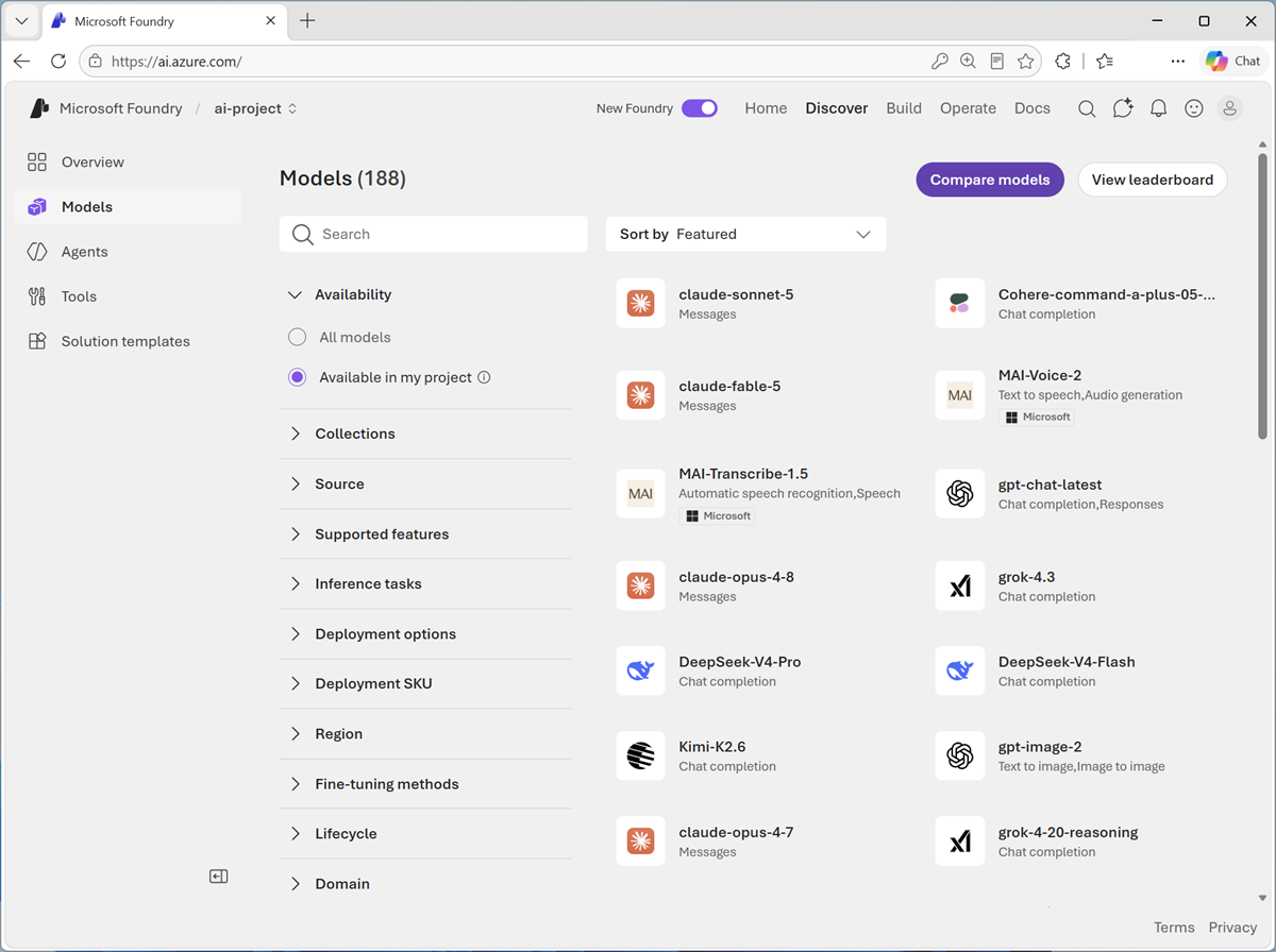 Screenshot of the AI Foundry model catalog.