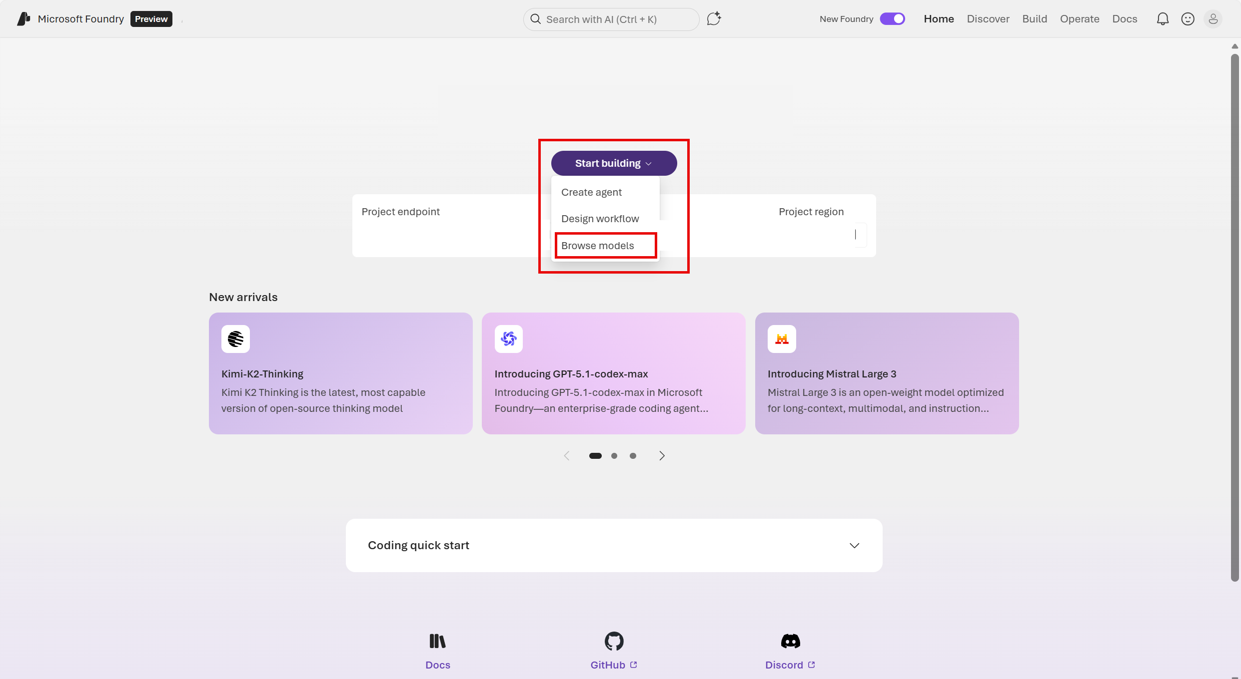 Screenshot of the new Foundry home page 