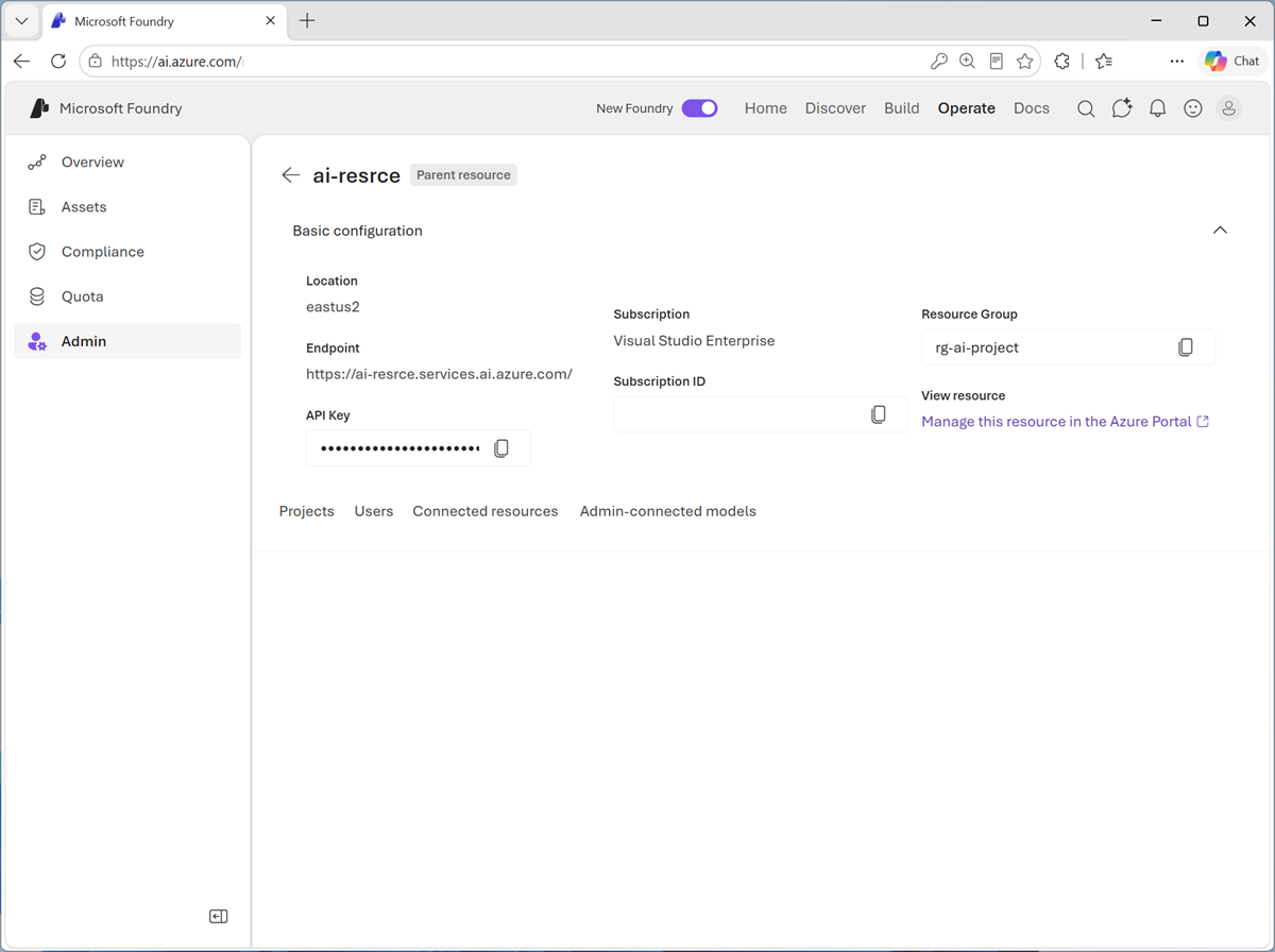 Screenshot of a parent resource in the Foundry portal.