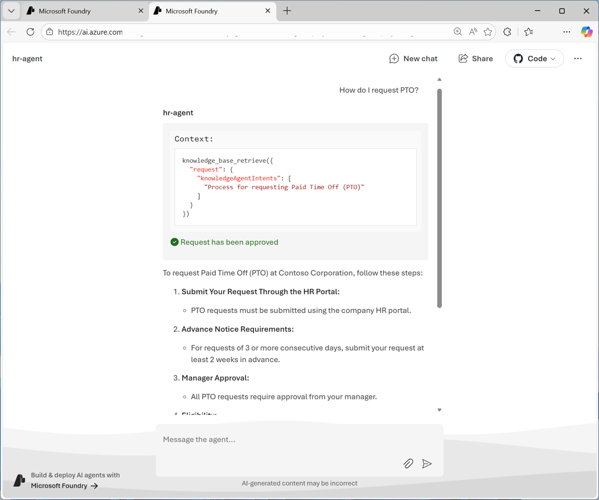 Screenshot of the agent preview.