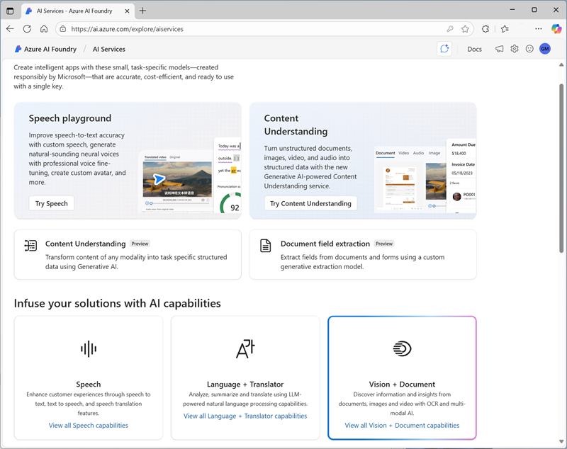 Screenshot of the Vision + Document tile.