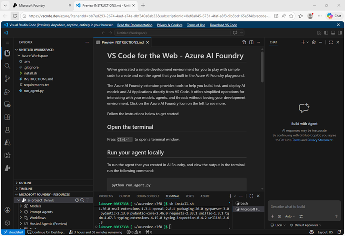 Screenshot of VS Code for the Web.