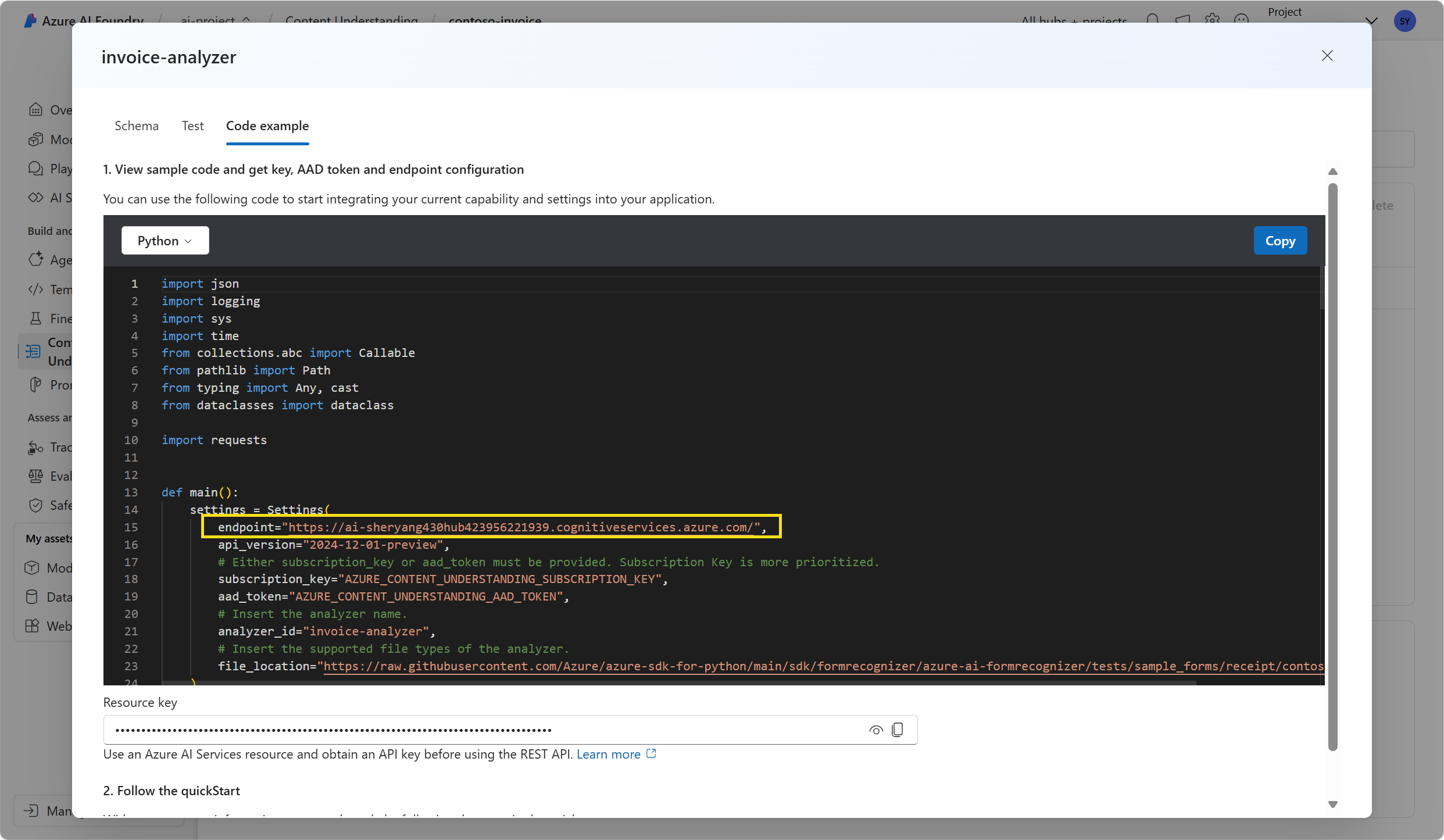 Screenshot of the code example for the analyzer you have built.