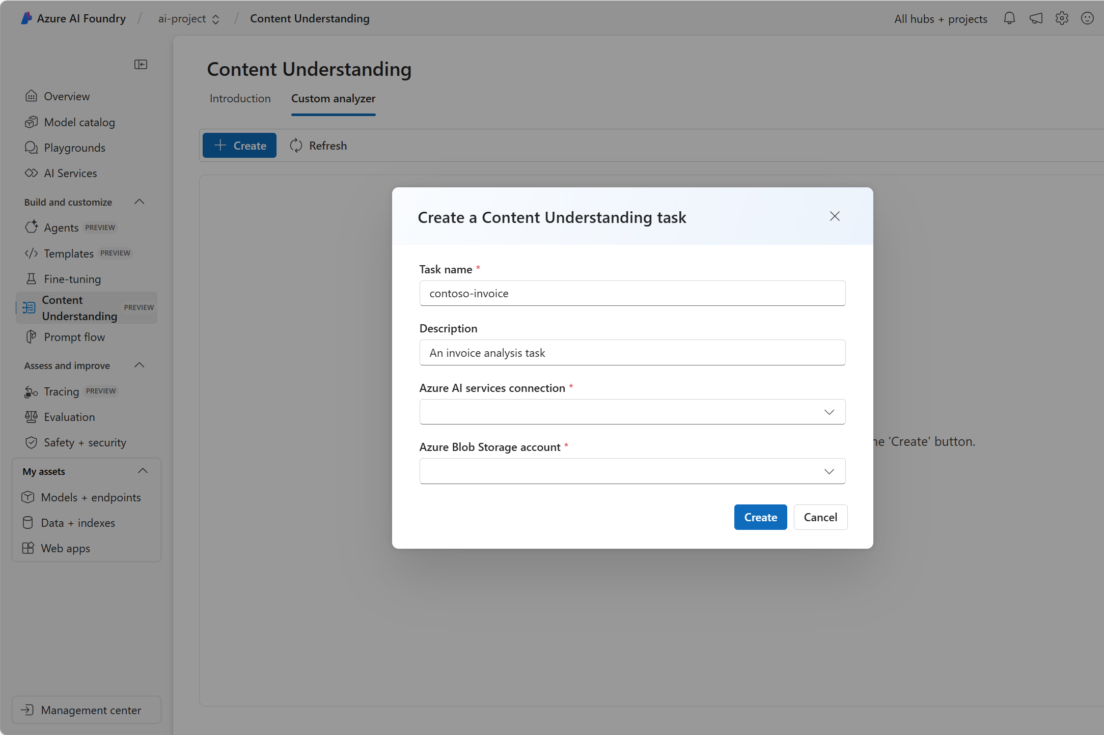 Screenshot of the content understanding main page.