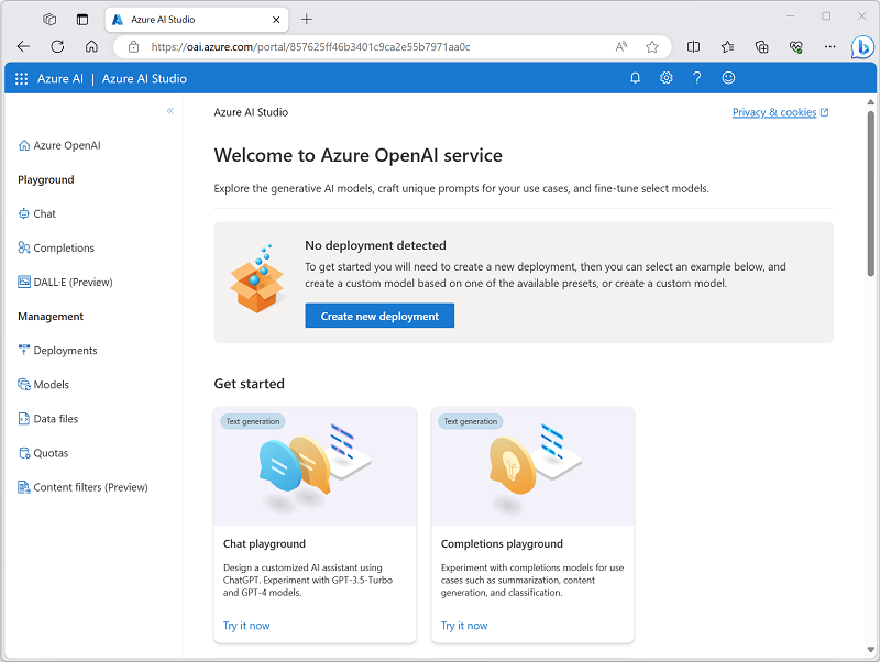 Screenshot of Azure OpenAI Studio.