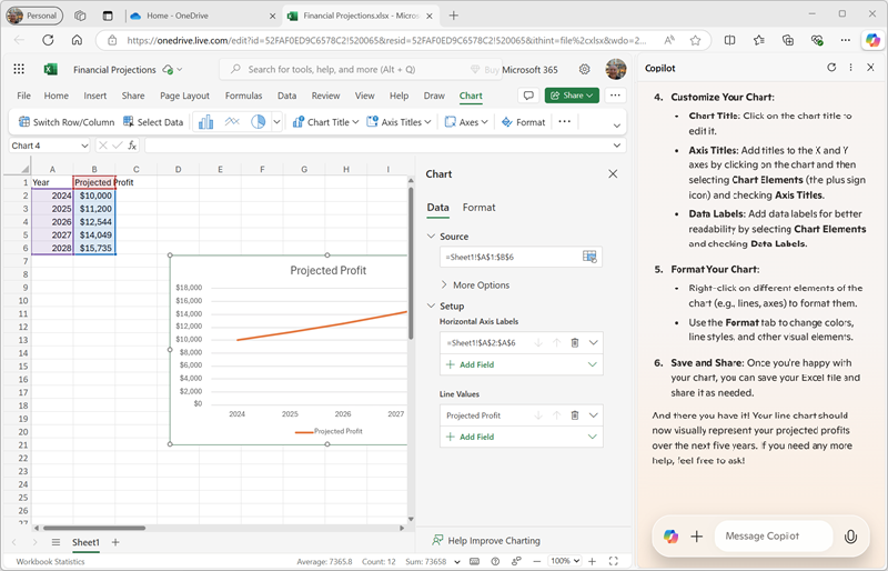 Screenshot of an Excel workbook with a line chart.