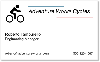 A business card for Roberto Tamburello, an Adventure Works Cycles employee.