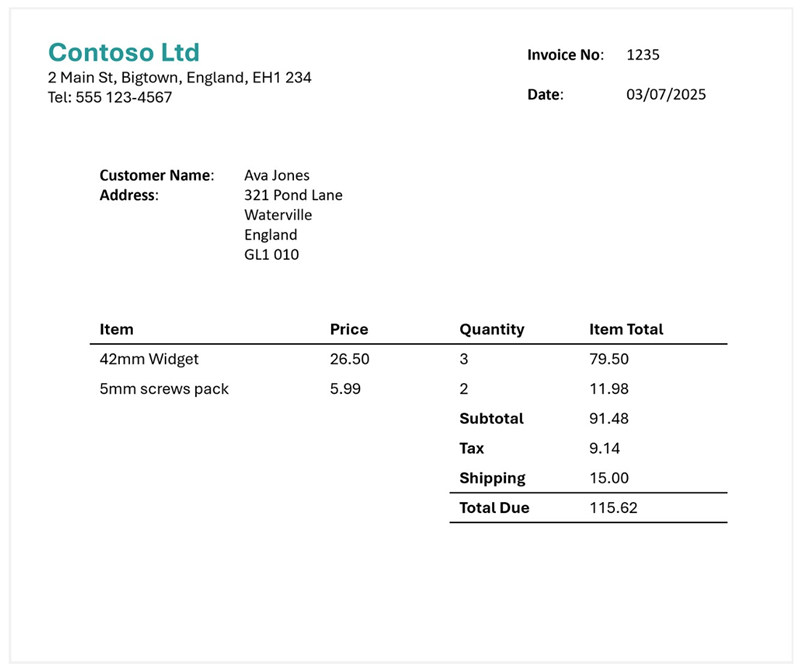 Image of an invoice number 1235.