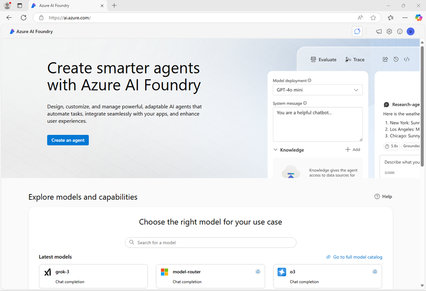 Screenshot of Azure AI Foundry portal.