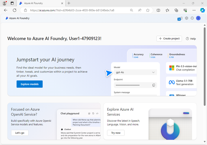 Screenshot of Azure AI Foundry portal.