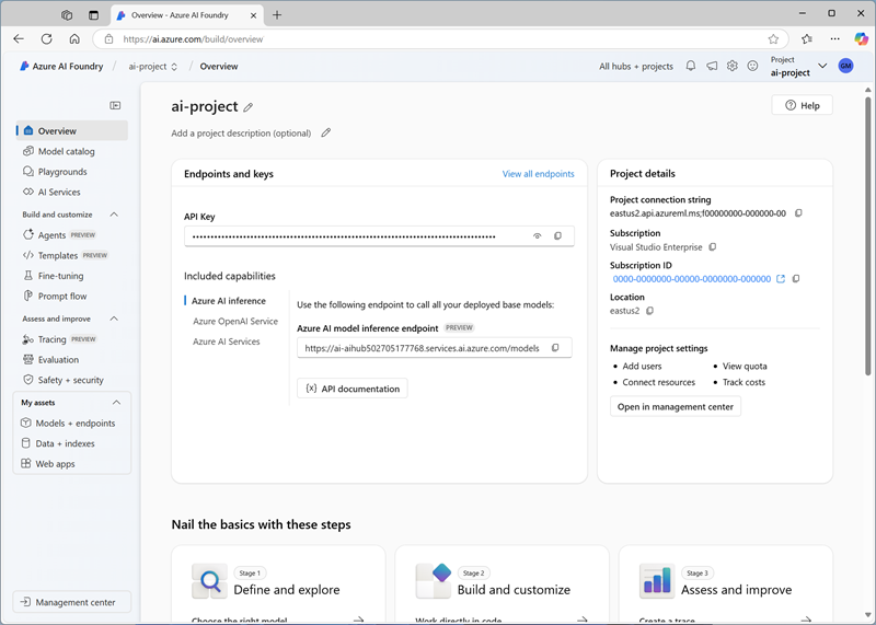 Screenshot of a Azure AI project details in Azure AI Foundry portal.