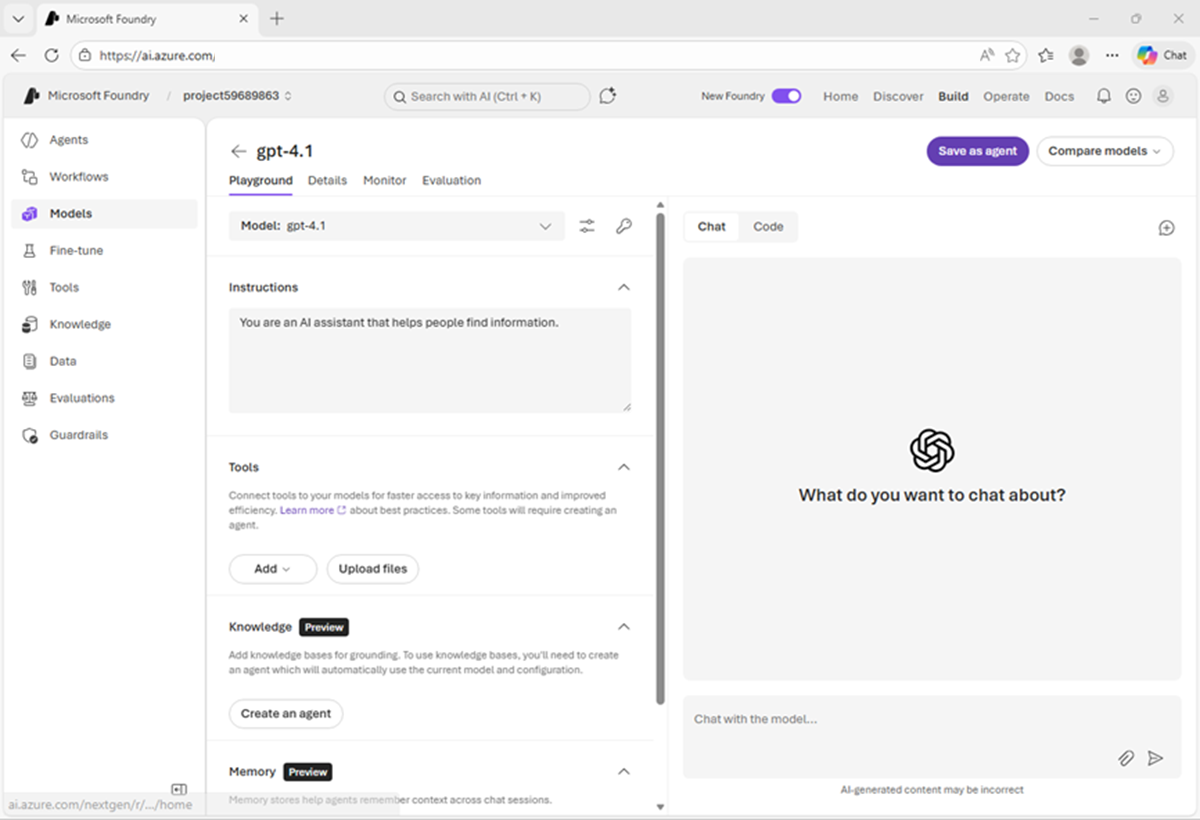 Screenshot of the Foundry project model playground.