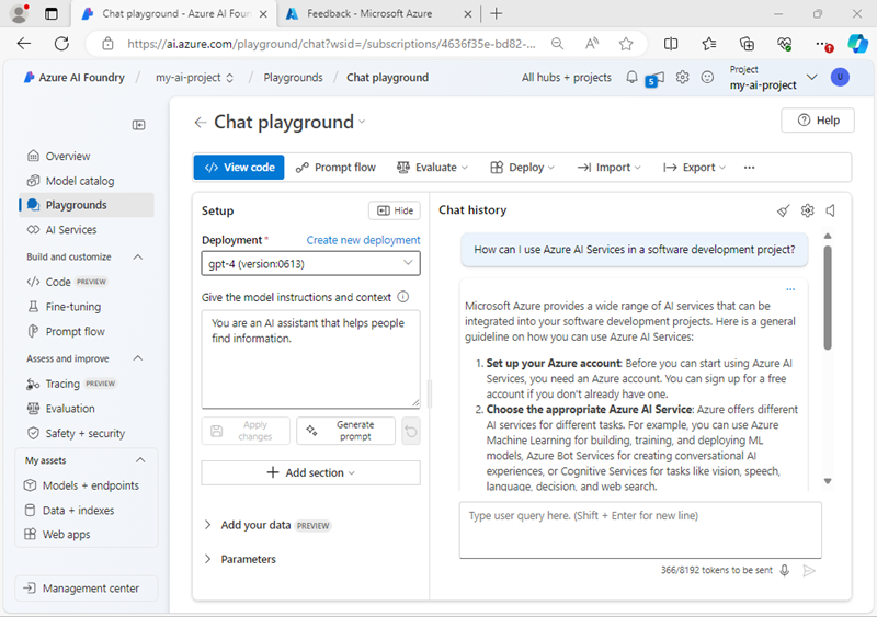 Screenshot of the playground in Azure AI Foundry portal.