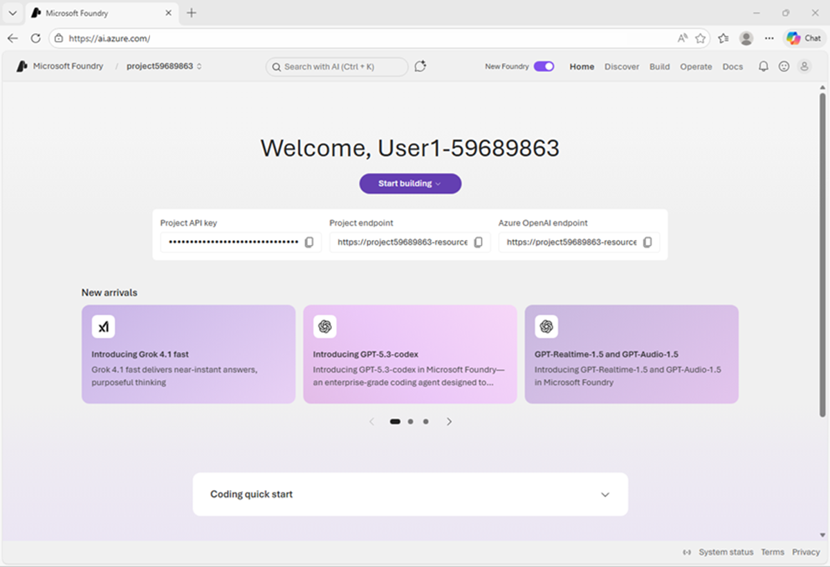 Screenshot of the Foundry project home page.