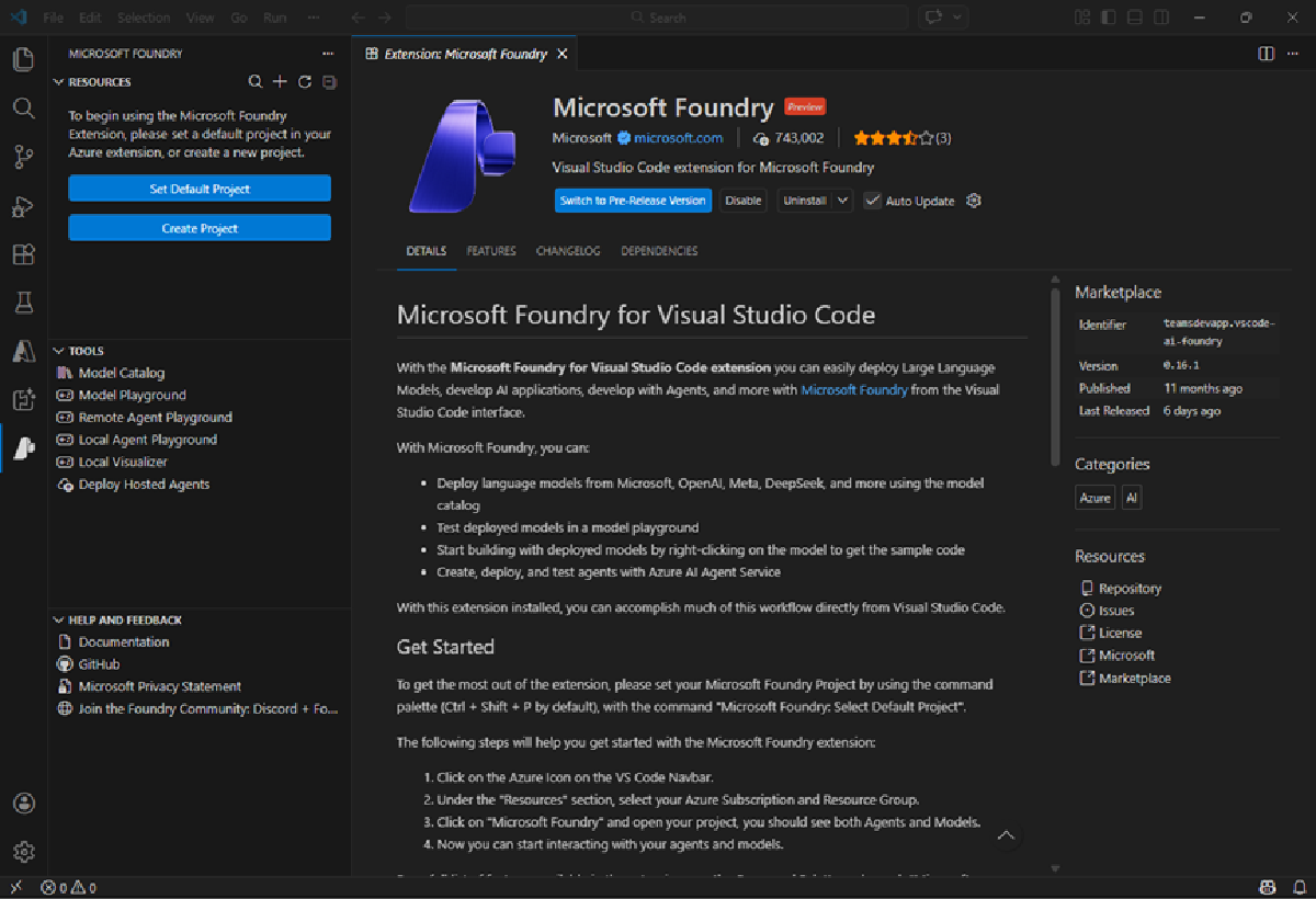 Screenshot of the Microsoft Foundry Visual Studio Code extension.