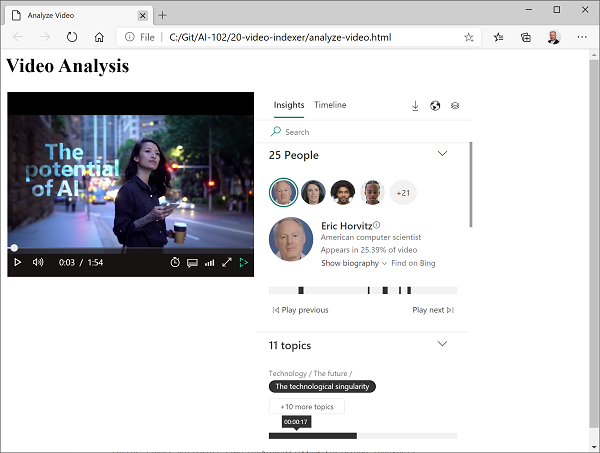 Video Indexer-Widgets auf einer Webseite