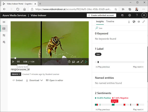 Video Indexer の Bee の検索結果