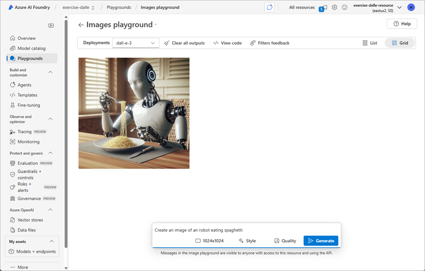 Screenshot of the images playground with a generated image.