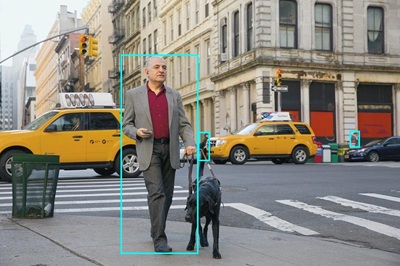 An image with boundary boxes for detected people.