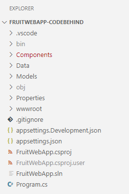 Screenshot showing the Fruit web app project structure.