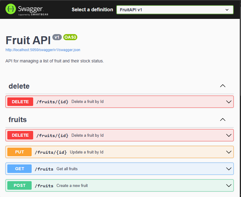 Screenshot of the API documentation page.