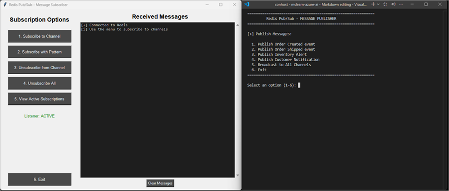 Publish and subscribe to events in Azure Managed Redis | Develop AI ...