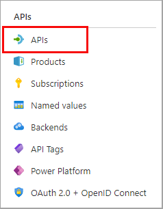 Screenshot of the APIs section of the navigation pane.