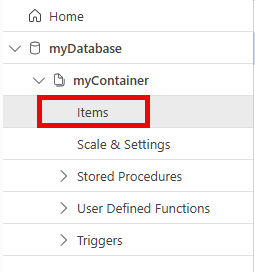 Screenshot showing the location of Items in the Data Explorer.