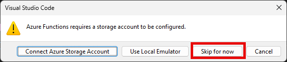 Screenshot of the dialog box prompting for storage account creation.