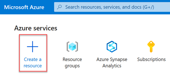 Screenshot of the Azure portal with red box around the create a resource button.