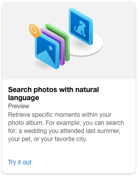 The Search photos with natural language tile is displayed.