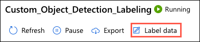 The Label data button is highlighted on the data-labeling project's toolbar.