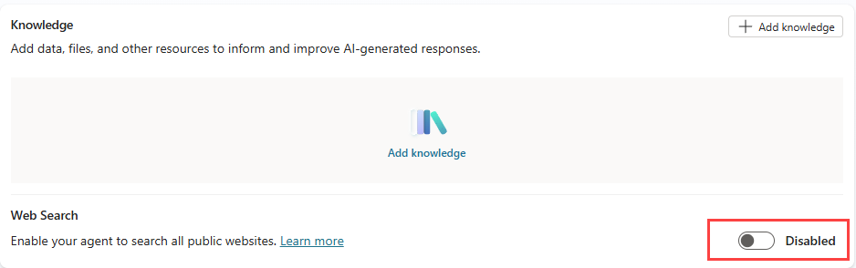 Disable web search for the agent