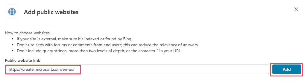 Add public website link in CoPilot Studio portal.