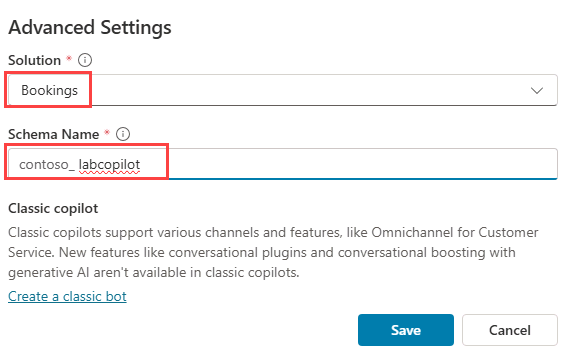 Advanced settings in CoPilot Studio portal.