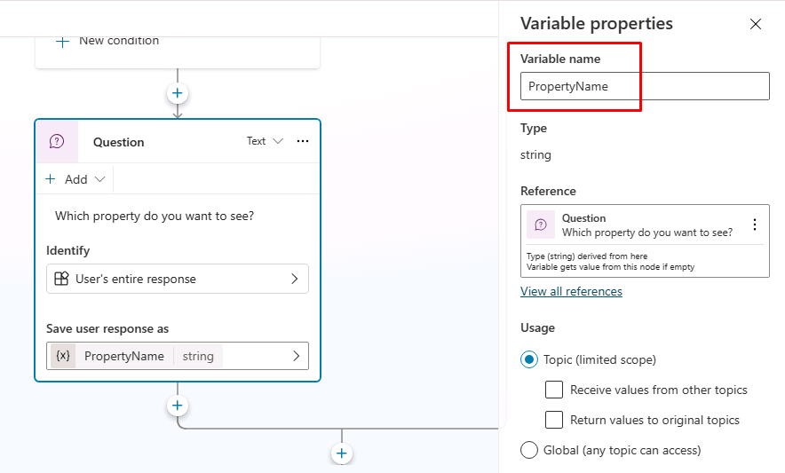 Screenshot of adding a question node.