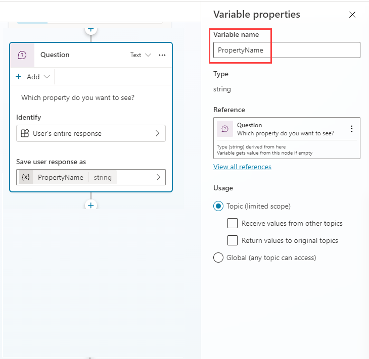 Screenshot of adding a question node.