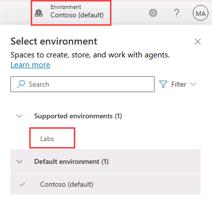 Select your environment in the Copilot Studio.
